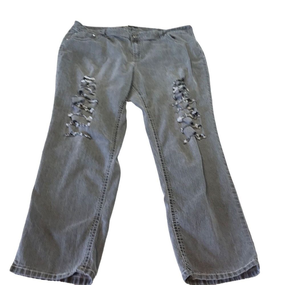 Cato black womens jeans size 24W stretch distressed Embellished High rise stones